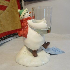 New Hallmark Holiday Winter Christmas Snow Man Votive Candle Holder